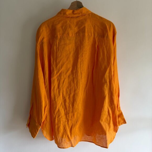 ZARA Linen Orange Button Down Collared Shirt - Picture 7 of 9